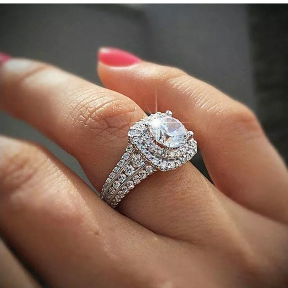 New Round Cut White Sapphire Sterling Silver Doubl - Picture 2 of 6